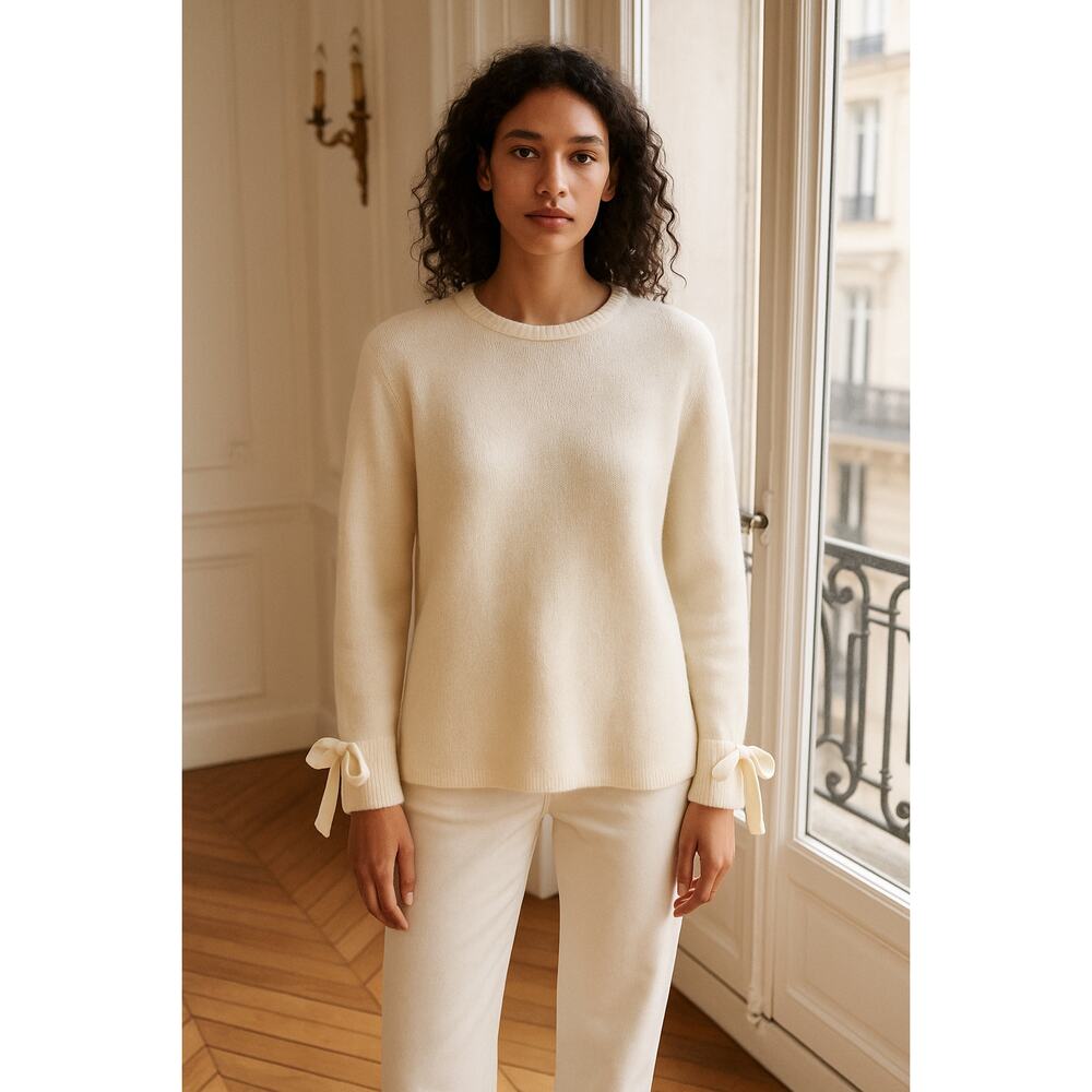 J McLaughlin Cream Alpaca Merino Wool Sweater Side Ties Textured Knit Size Large
